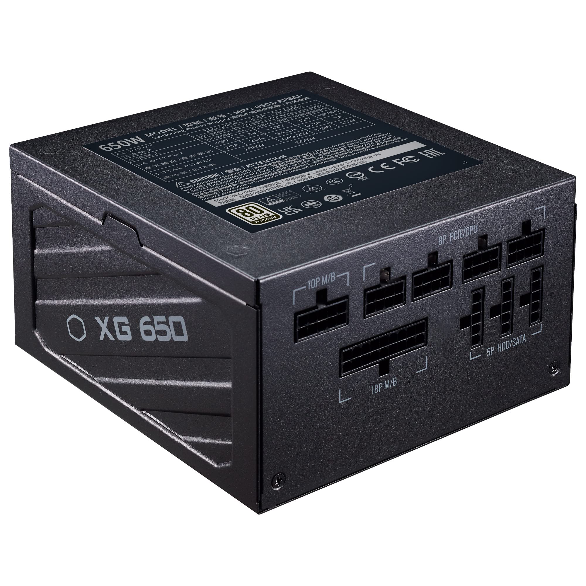 Alimentatore Cooler Master XG650 Platinum (EU): 80 PLUS Platinum (+92% di Efficienza) 650W, Completamente Modulare, Condensatori 100% Giapponesi, Ventola FDB da 135mm - 10 Anni di Garanzia