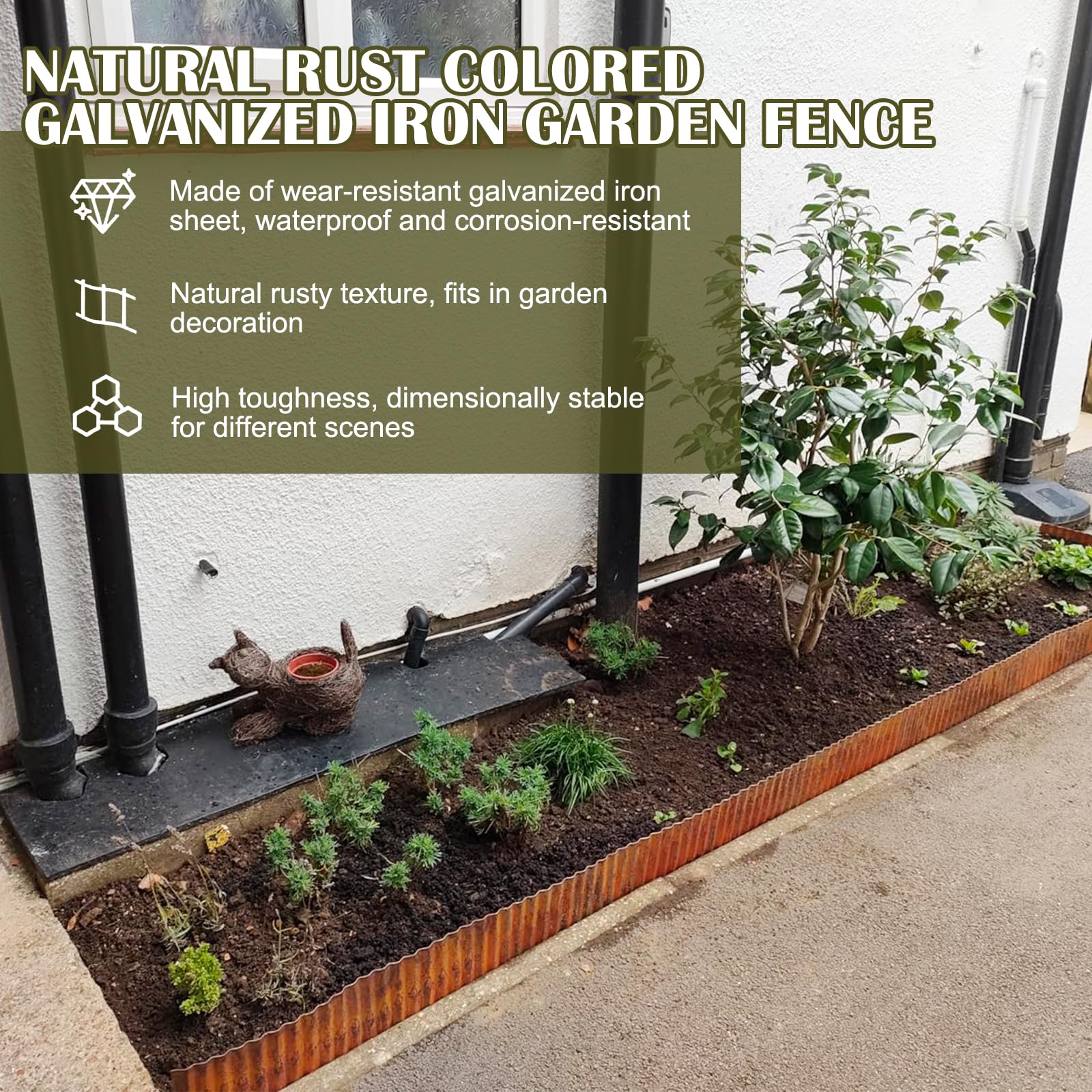Bordo per prato in metallo, 6 m, bordo flessibile per aiuole, 15 cm, per giardino e aiuole, facile da pulire, 1 paio di guanti da montaggio inclusi (6 m x 30 cm)