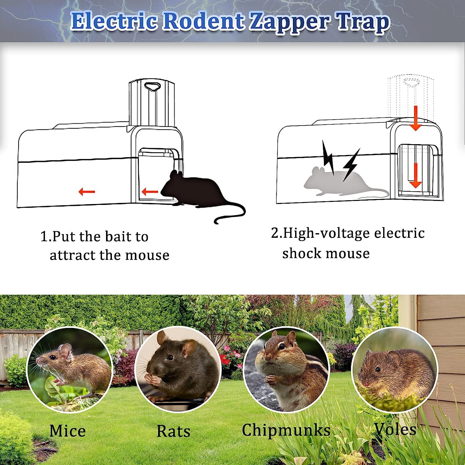 2X Rato eléctrico Rato Fuerte doméstico Puerta de Escape Interior eficiente Reutilizable Humanos Rato exterminador Rato eléctrico Choque en el Garaje del hogar