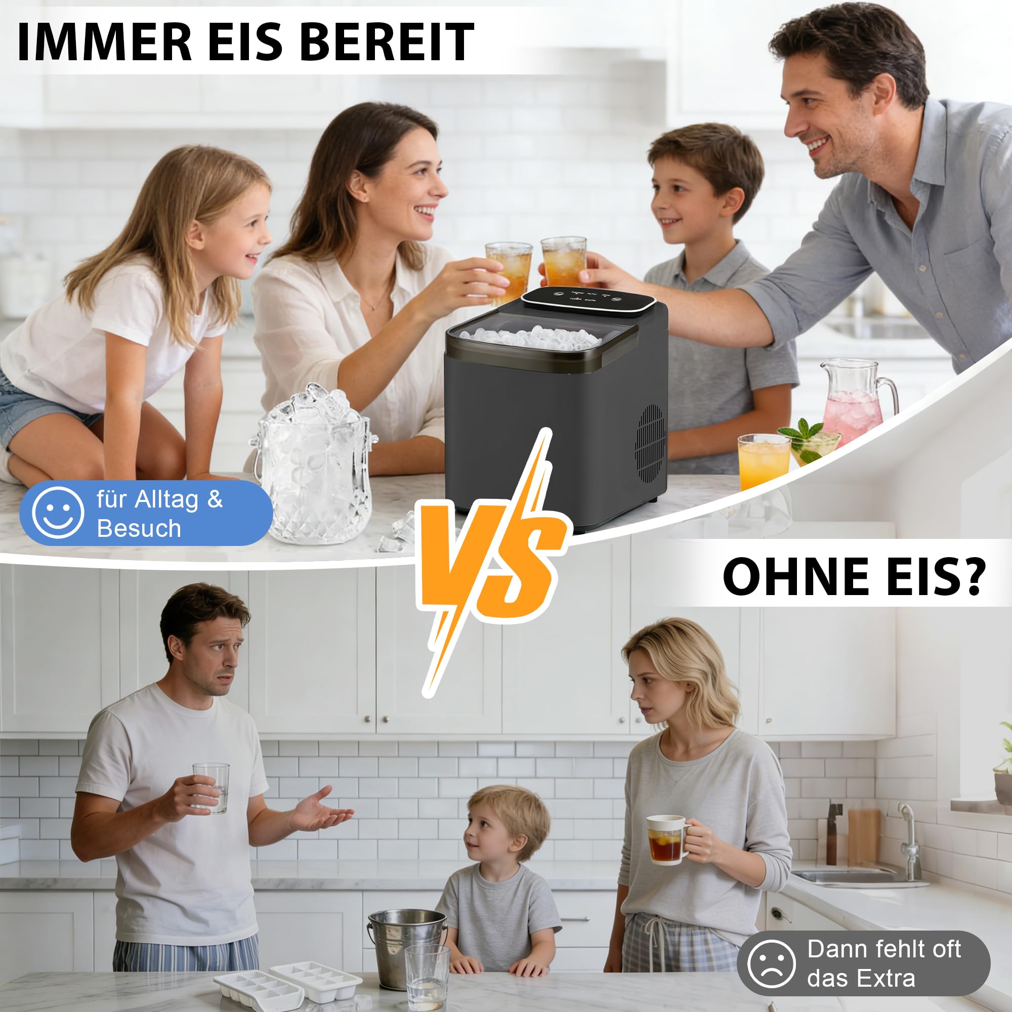 Citybee Eiswürfelmaschine Klein Kompakt & Leise - Schnell Eis 9 Würfel In 6 Min - 2 Eisgrößen Bis 14 Kg 24 H - Automatischer Stopp Selbstreinigung Tragbar Für Küche Büro Bar Party Grau