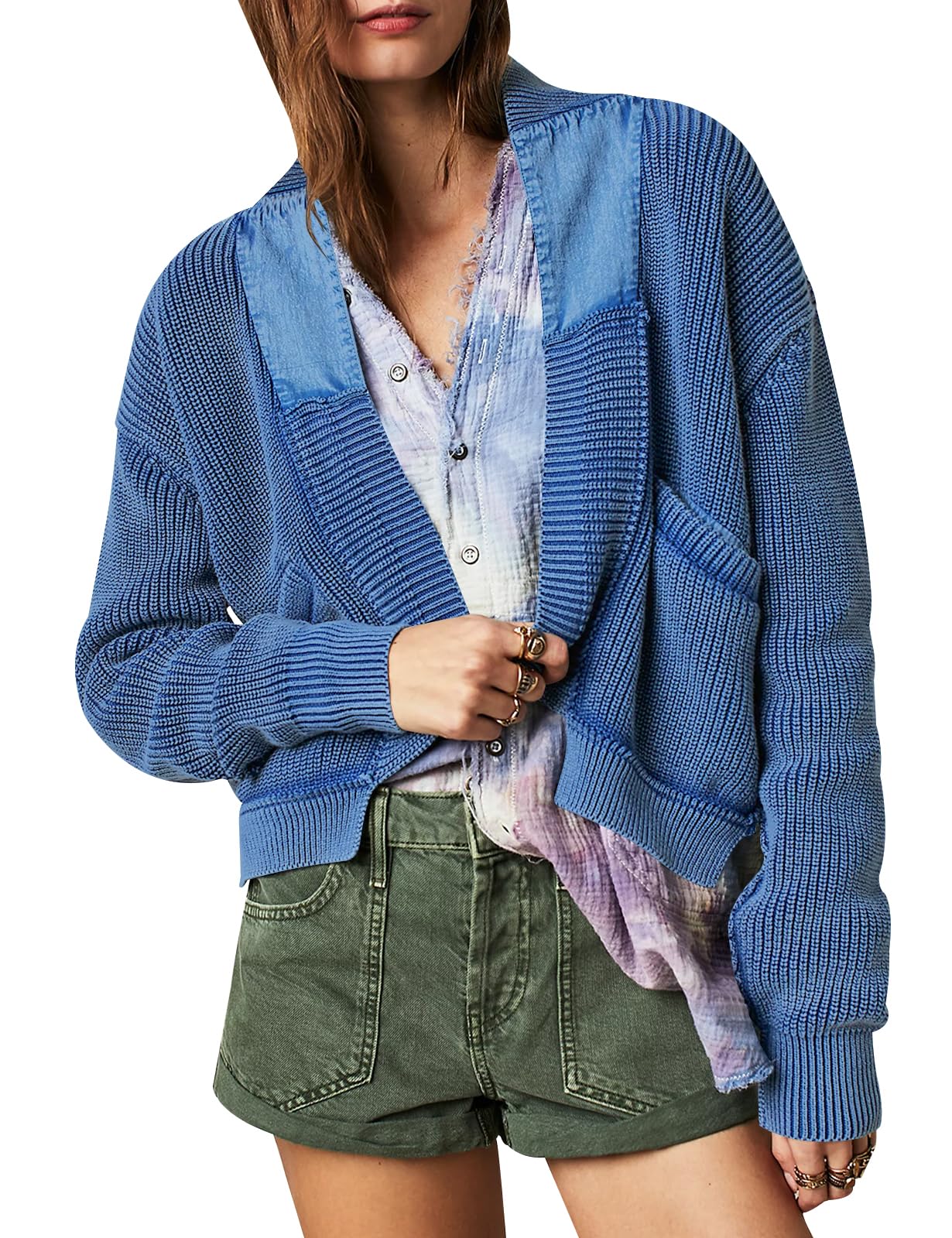 UgerlovWomen's Cropped Cardigan Sweaters Casual Long Sleeve Open Front Tops Ribbed Kint Cardigans with Pocket