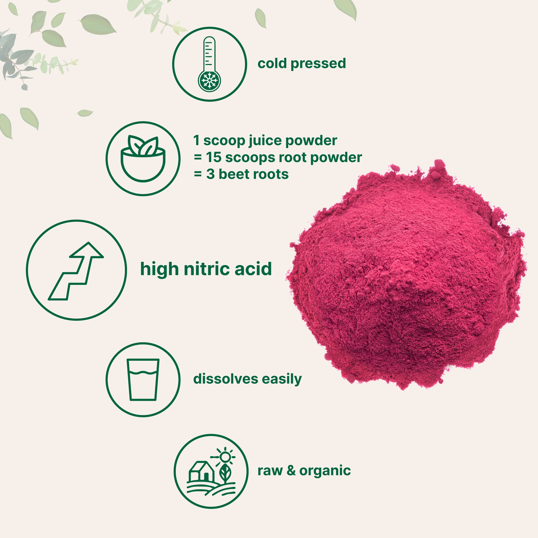 Organic Beet Root Juice Powder, 1 Pound, Cold Pressed and Water Soluble