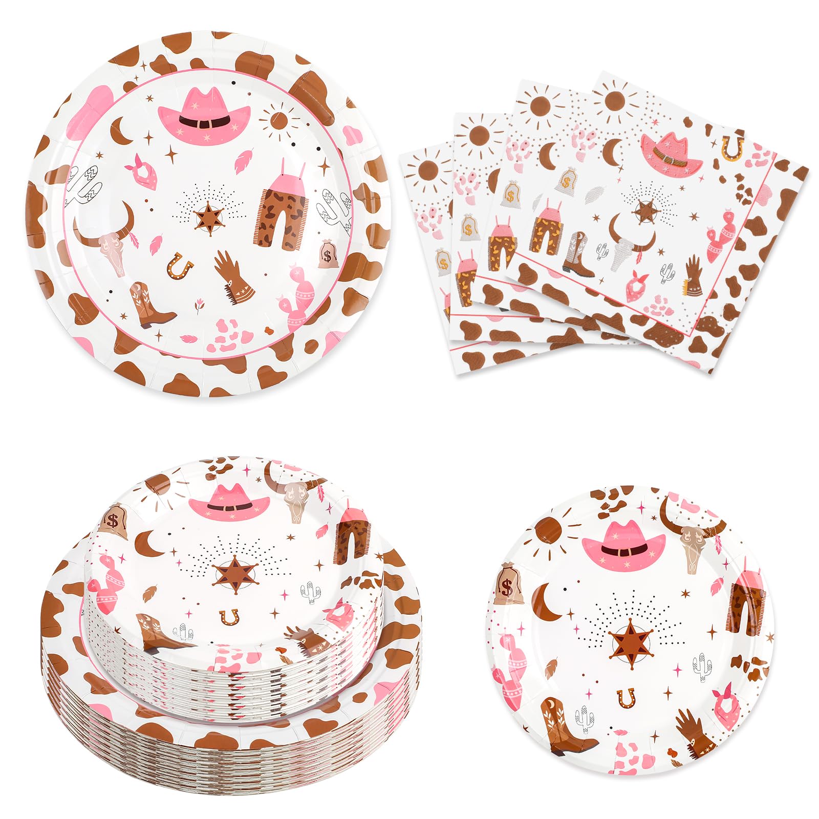 Cilifay 150 Pcs Pink Plates and Napkins Serve 50,Western Paper Plates for Cowgirl Birthday Party Decorations and Cowgirl Baby Shower Decorations