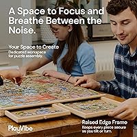 Vista 4 de PLAYVIBE Tablero giratorio para rompecabezas – 1500 piezas, 26 x 35 pulgadas – Sistema de almacenamiento de 6 cajones y mesa de rompecabezas
