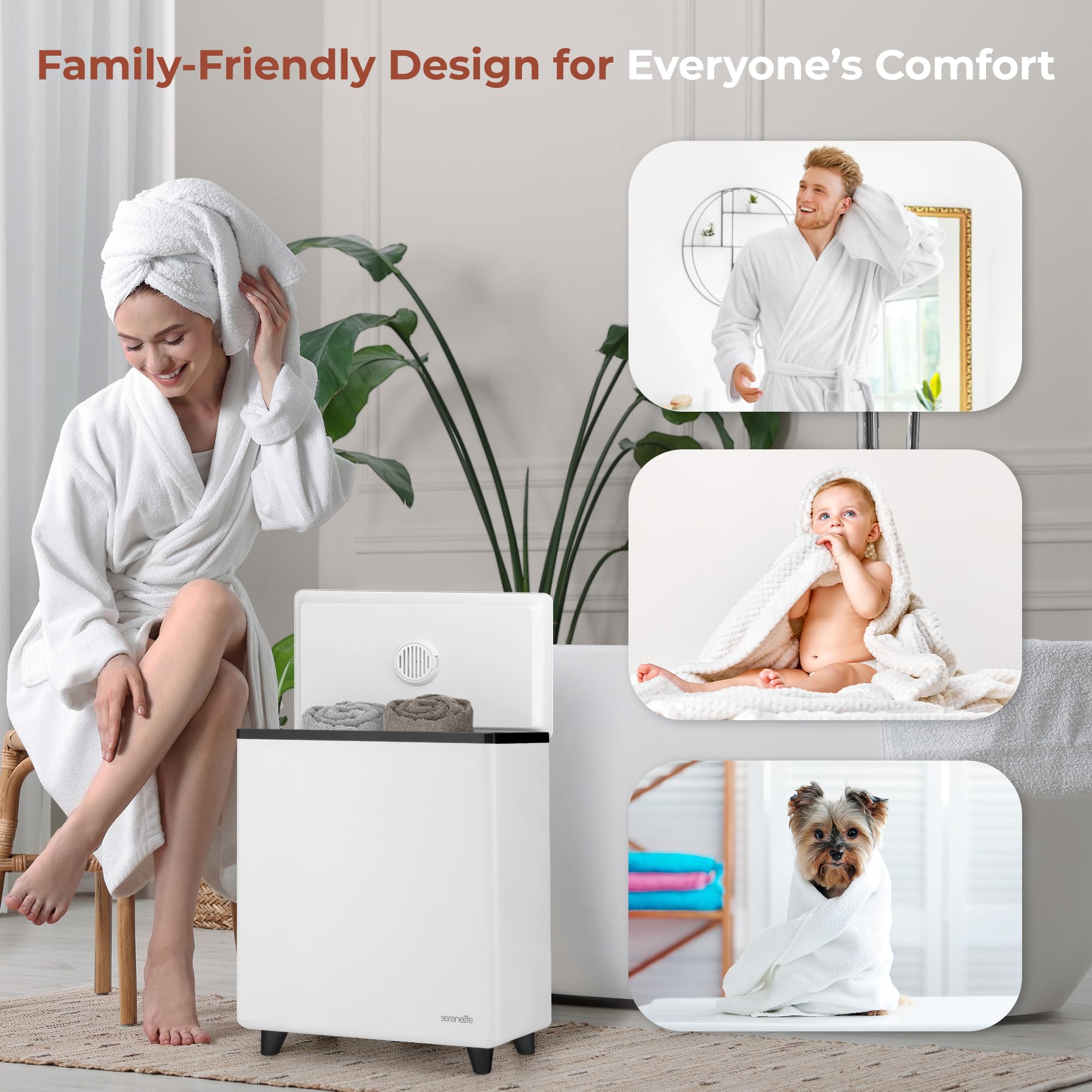 SereneLife SLTLR560W Secchio scaldasalviette rettangolare – Grande capacità singolo tocco asciugamano e coperta scalda con funzionalità WiFi integrata (nero), Taglia unica