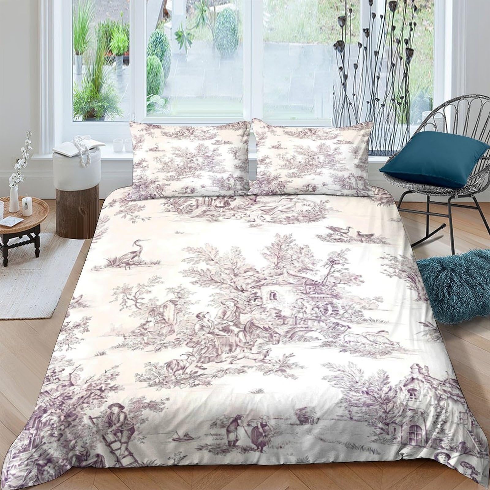 Ctjqhvkz Style-1 3D Printed Vintage Pastoral Toile Fitted Sheet Microfiber Soft Breathable Landscape Bed Cover For Bedroom Guest Room Single（135X200cm）