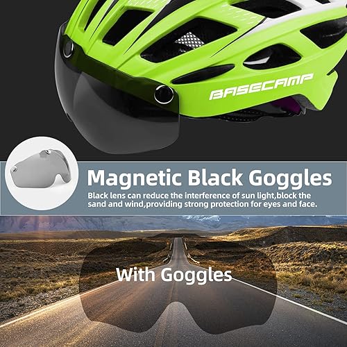Miniatura 3 de Basecamp Casco de bicicleta CiclismoEscalada con gafas magnéticas desmontables Visor y Luz led trasera y mochila portátil ajustable para hombres