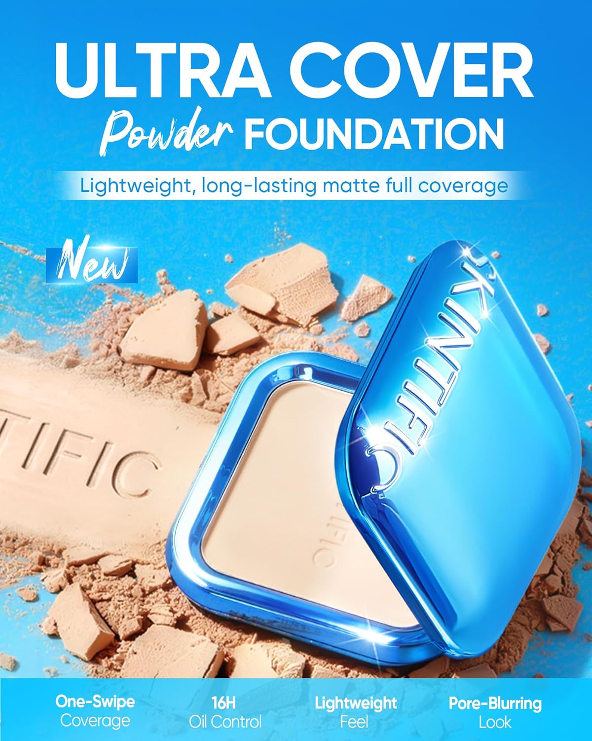 Ultra Cover Powder Foundation, Full Coverage Matte Finish, One-Swipe Flawless Pressed Powder with Oil Control, Lightweight & Long-Lasting, Pore-Blurring for Oily Skin (02 Ivory) - Image 2