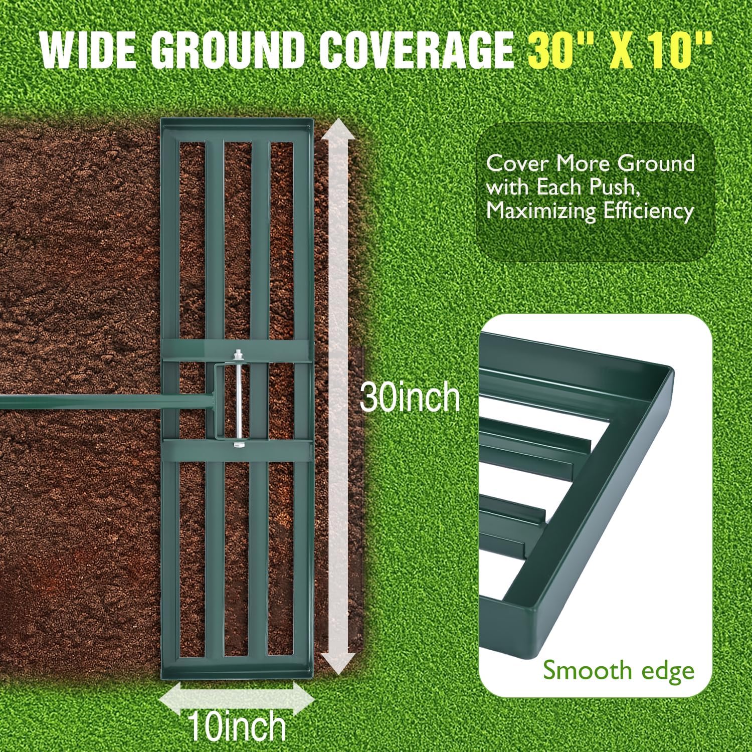 Yesker Lawn Leveling Rake 30 Inch for Soil Yard Leveling Rake with 30"x10" Ground Plate 72" Steel Handle Effort-Saving Heavy Duty Ground Leveler Tool for Backyard Garden Farm Golf Course Landscaping