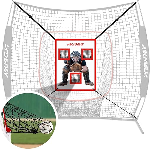 Miniatura 2 de Almohadilla de lanzamiento ajustable, objetivo de zona de huelga de 3 bolsillos para red de béisbol y sóftbol, con receptor realista para