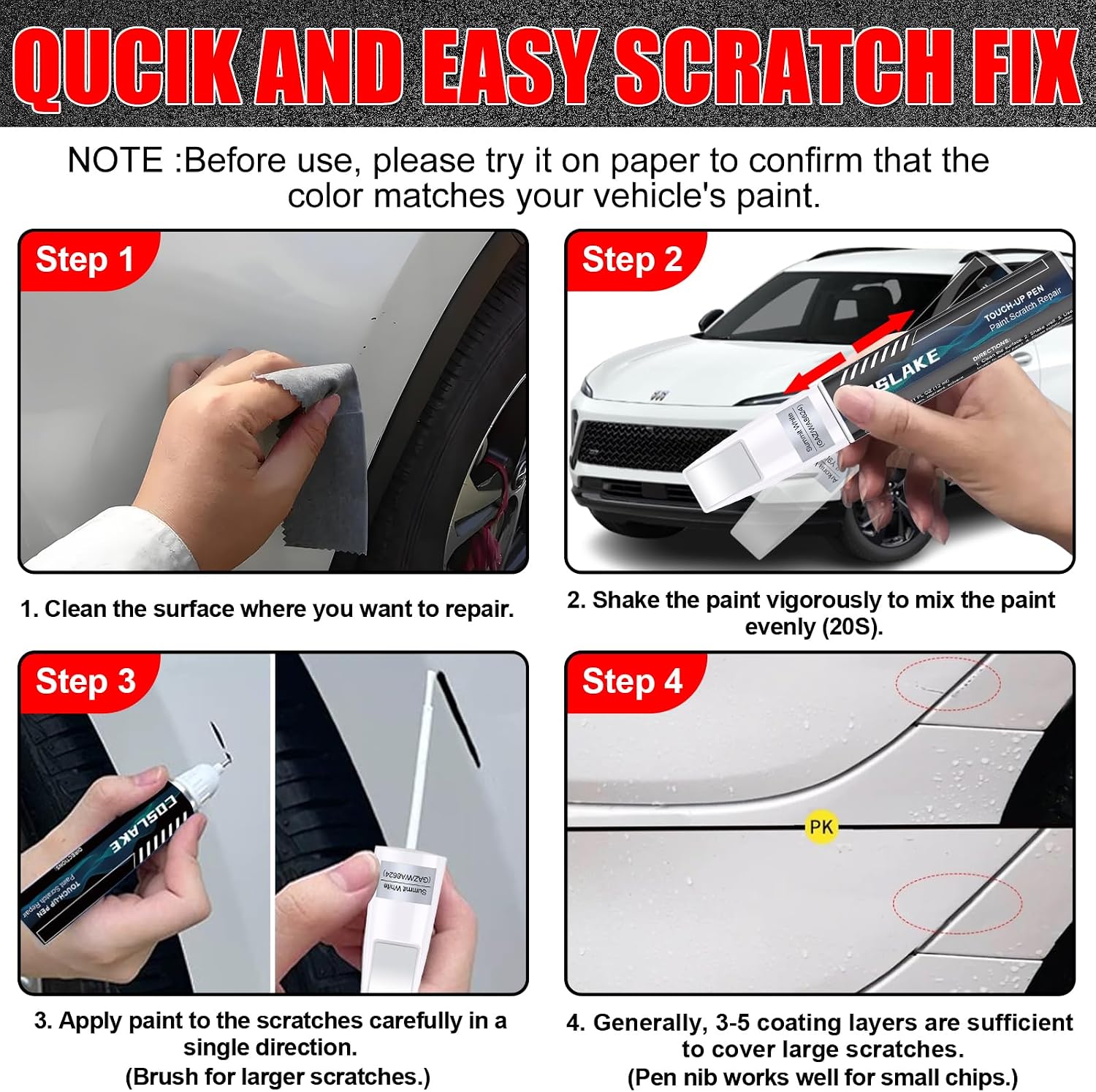 Car Touch Up Paint(White Frost Tricoat(G1W/WA140X)) for Buick, Car Paint Scratch Repair Kit, Quick & Easy Solution to Repair, 2 in 1 Scratch Remover Pen with 2PCS Disposable Micro Applicators