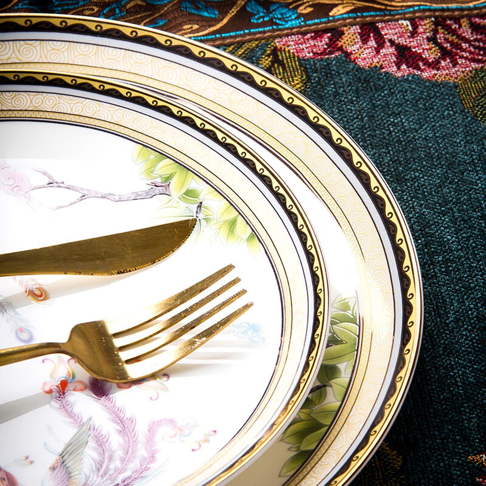 Klasyczna zastawa stołowa z ceramiki, Zestaw naczyń ceramicznych, Wysokiej klasy emaliowany porcelanowy garnek/talerz/miska na zupę | Zestawy obiadowe z porcelany kostnej, 50 sztuk