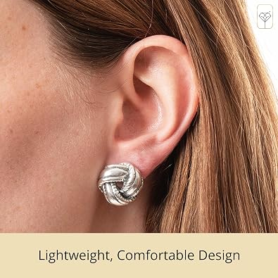 925 Sterling Silver Large Love Knot Stud Earrings for Women | Hypoallergenic Oxidized Knot Earring with Secure Pushbacks | Lightweight 925 Stud Earring by MAX + STONE