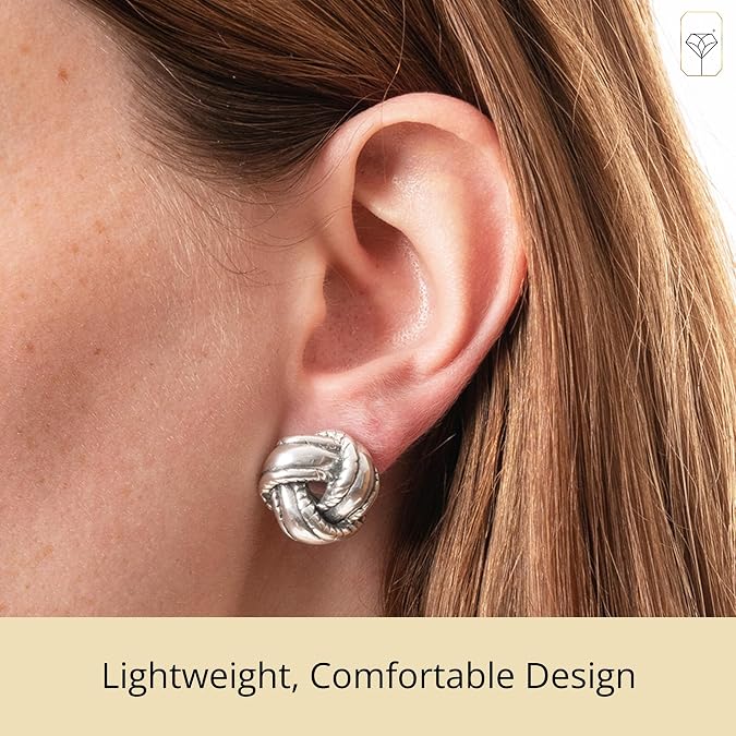 925 Sterling Silver Large Love Knot Stud Earrings for Women | Hypoallergenic Oxidized Knot Earring with Secure Pushbacks | Lightweight 925 Stud Earring by MAX + STONE
