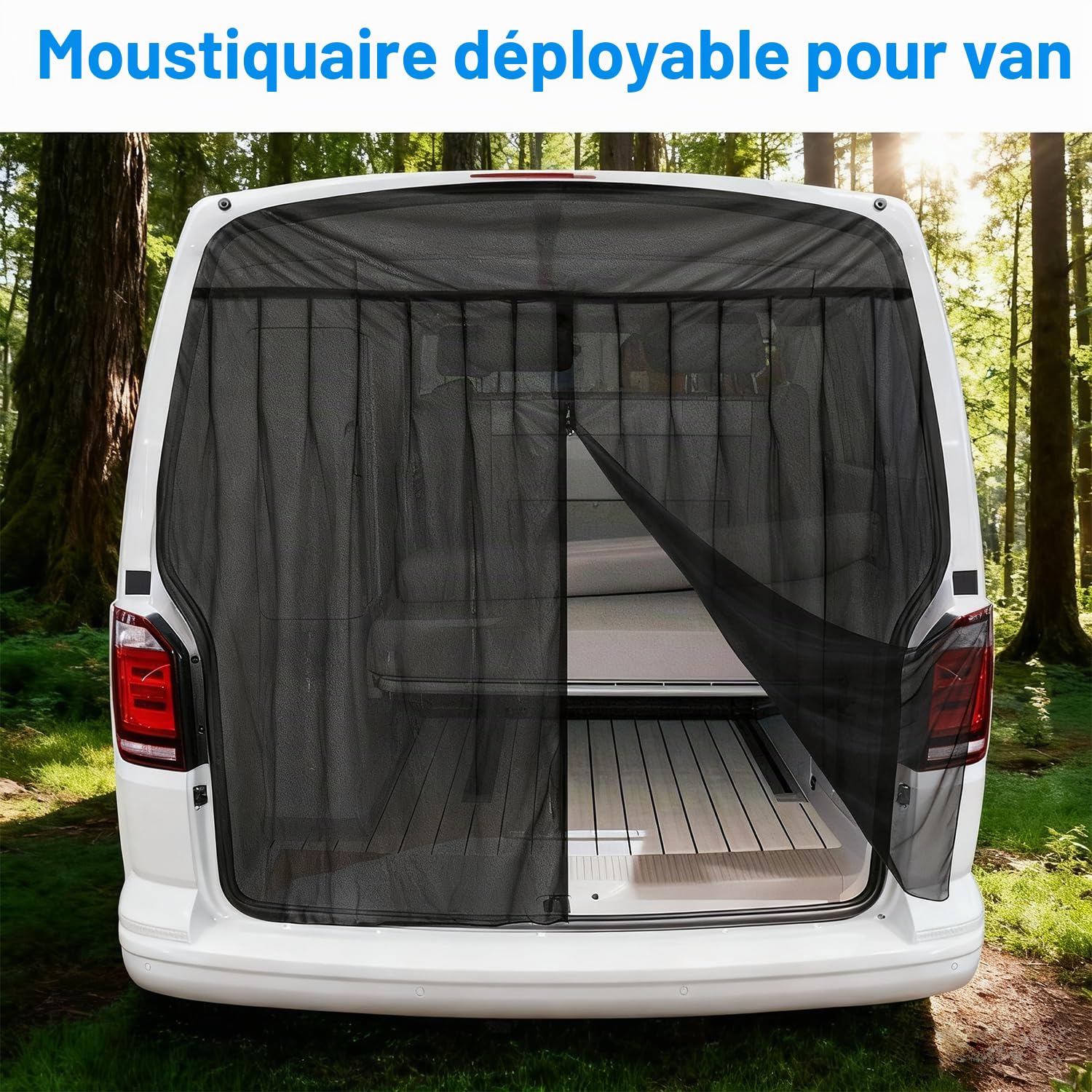 Erato Moustiquaire magnétique pour fourgon, écran anti-insectes 155 x 170 cm avec 3 fermetures à glissière et 16 aimants pour VW T5/T6/T6.1/T7 California, ID Buzz, Trafic, Ducato Camper, Marco Polo et