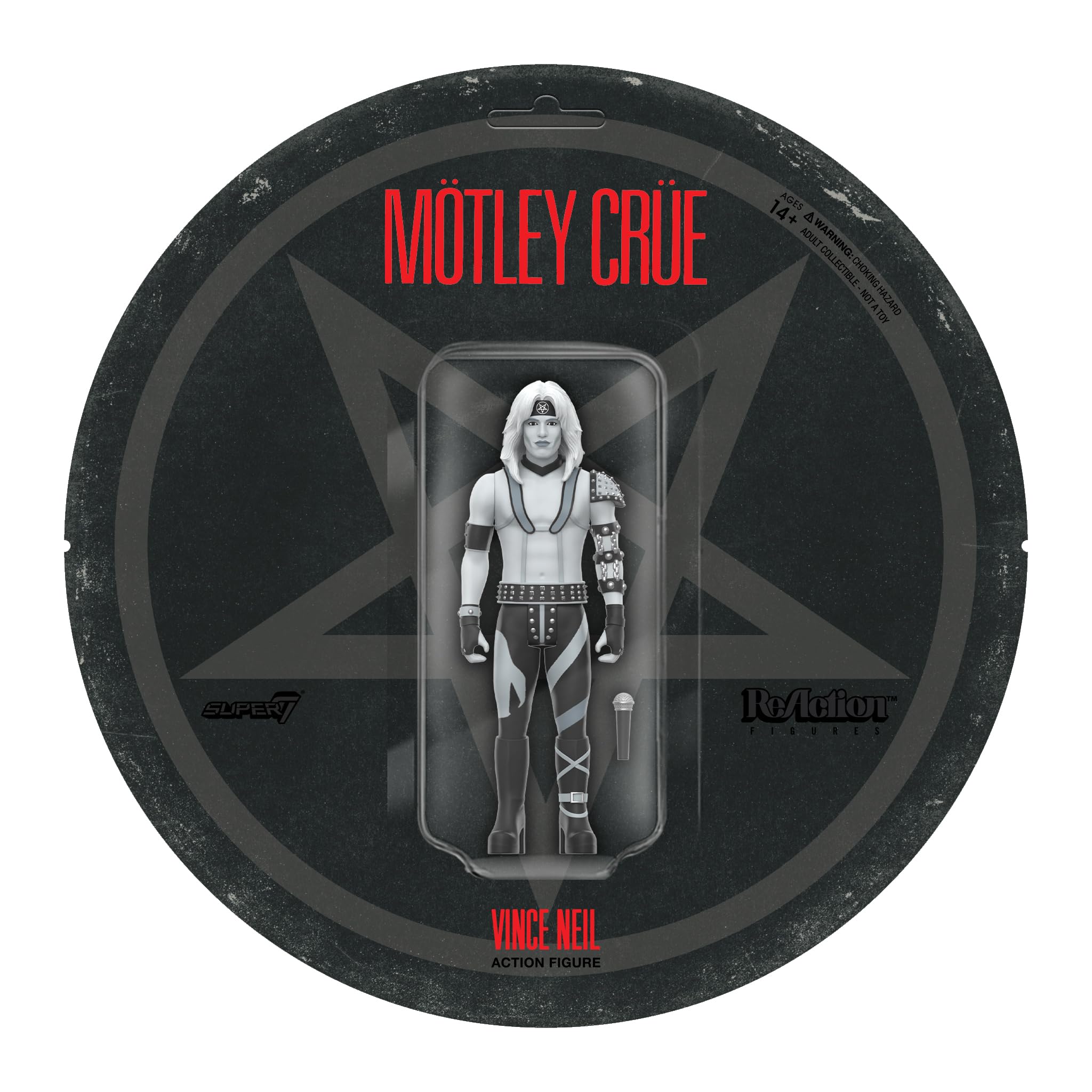 Super7 Motley Crue Vince Neil Shout at The Devil (Black and White) - 3.75" Action Figure with Accessory Heavy Metal Collectibles and Retro Toys