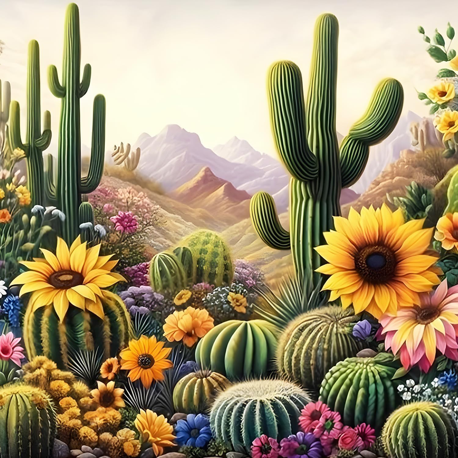 NAHUIGOOD Cross Stitch Kit,DIY Handmade Embroidery Kit with Accurate Print, 11Ct Needlework Set - Cactus11Ct50X70Cm