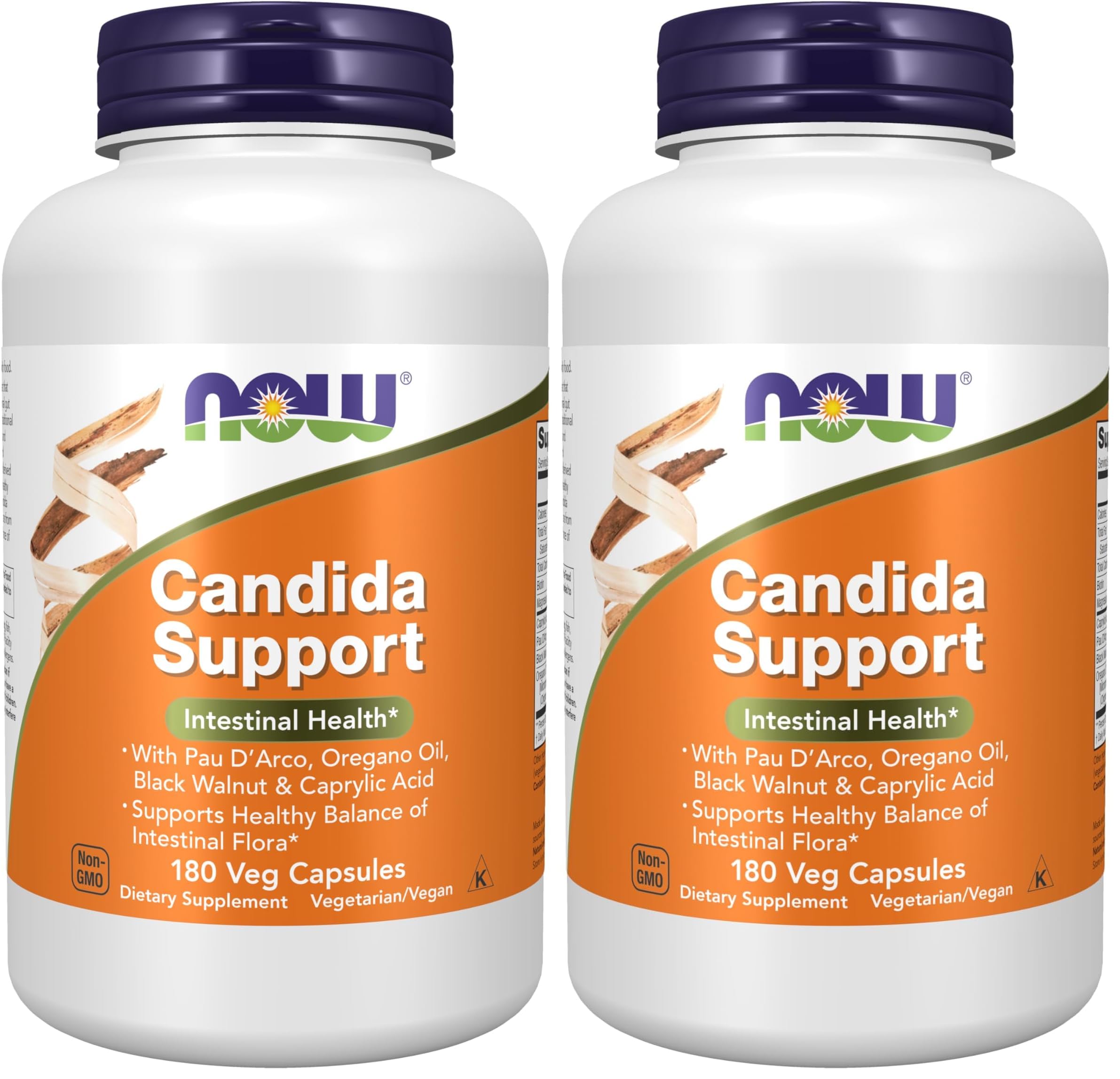 NOW Foods Supplements,Candida Support with PAU D'Arco,Oregano Oil,Black Walnut & Caprylic Acid,180 Veg Capsules,(Pack of 2) 180 Count (Pack of 2)