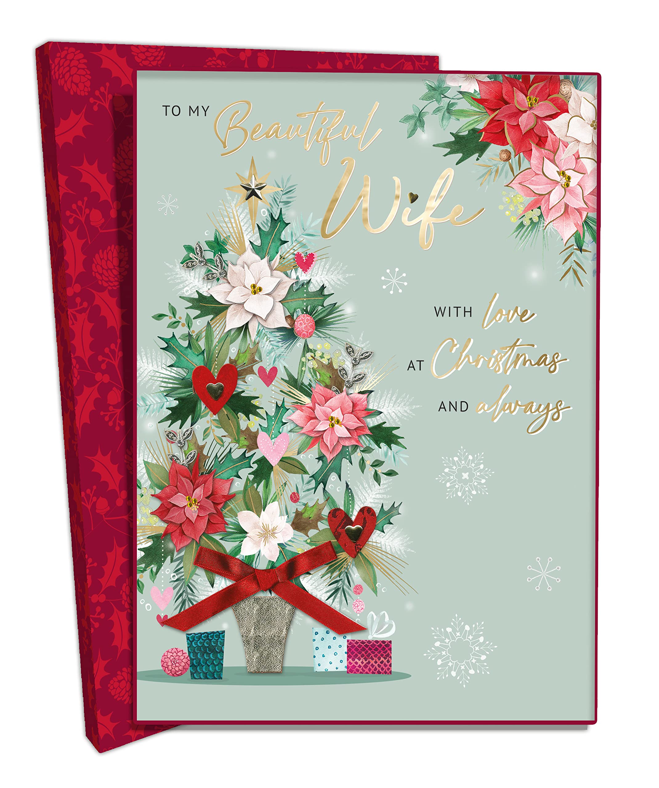 Boxed Beautiful Wife Embellished Luxury Lavish Christmas Card Large Xmas Cards KCSNXLB058