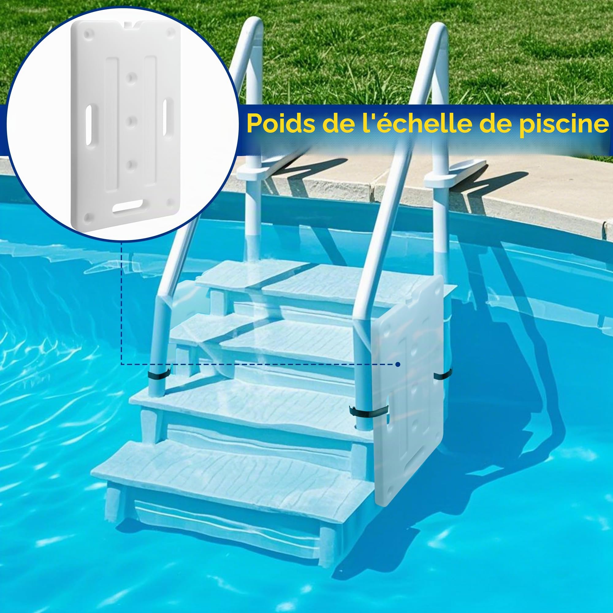 Lot de 2 échelles de piscine de 60 cm x 35 cm, poids de marche de piscine robuste, conteneur de poids d’escalier de piscine amovible pour remplissage facile d’eau et de sable en sous-sol