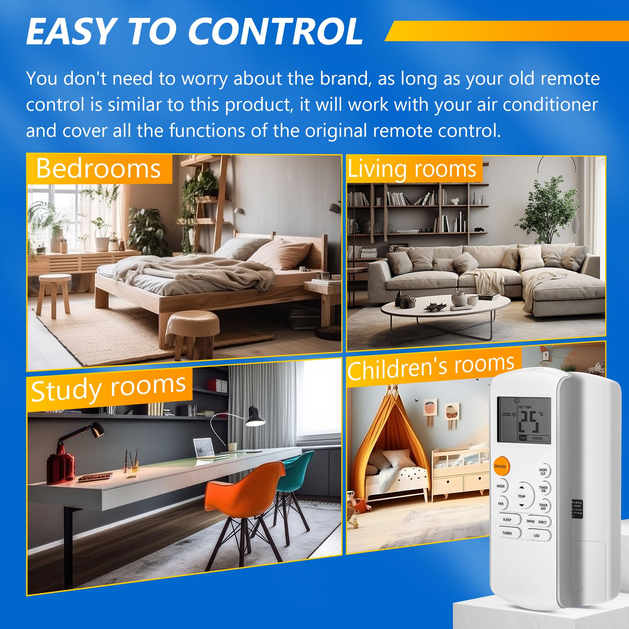 Mando a distancia de repuesto inteligente compatible con aire acondicionado Midea RG57/BGE Ac, incluye 2 pilas AAA, piezas de aire acondicionado portátiles 6