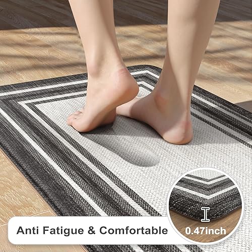 Miniatura 2 de KIMODE Juego de 2 tapetes de cocina antifatiga, estilo bohemio, vintage, antideslizantes, impermeables, ergonómicas, acolchadas, cómodas para