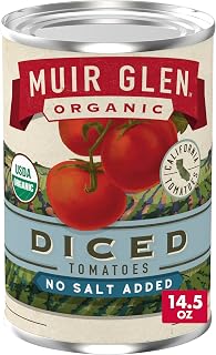 Muir Glen Organic Diced Tomatoes No Salt Added, 14.5 oz - USDA Certified Organic, Non-GMO, California Grown Pantry Staple