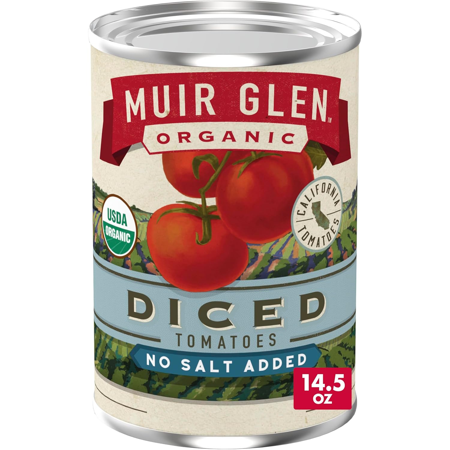 Muir Glen Organic Diced Tomatoes No Salt Added, 14.5 oz - USDA Certified Organic, Non-GMO, California Grown Pantry Staple