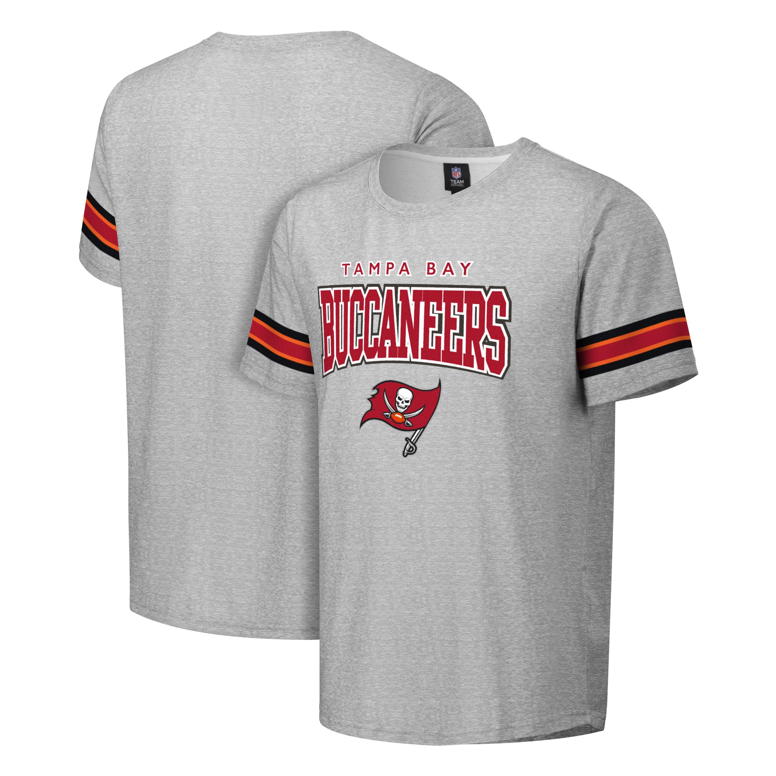 FOCO NFL Men's Officially Licensed Gray Team Color Primary Logo Arched Wordmark Performance Crewneck Short Sleeve T-Shirt, Tampa Bay Buccaneers, XL