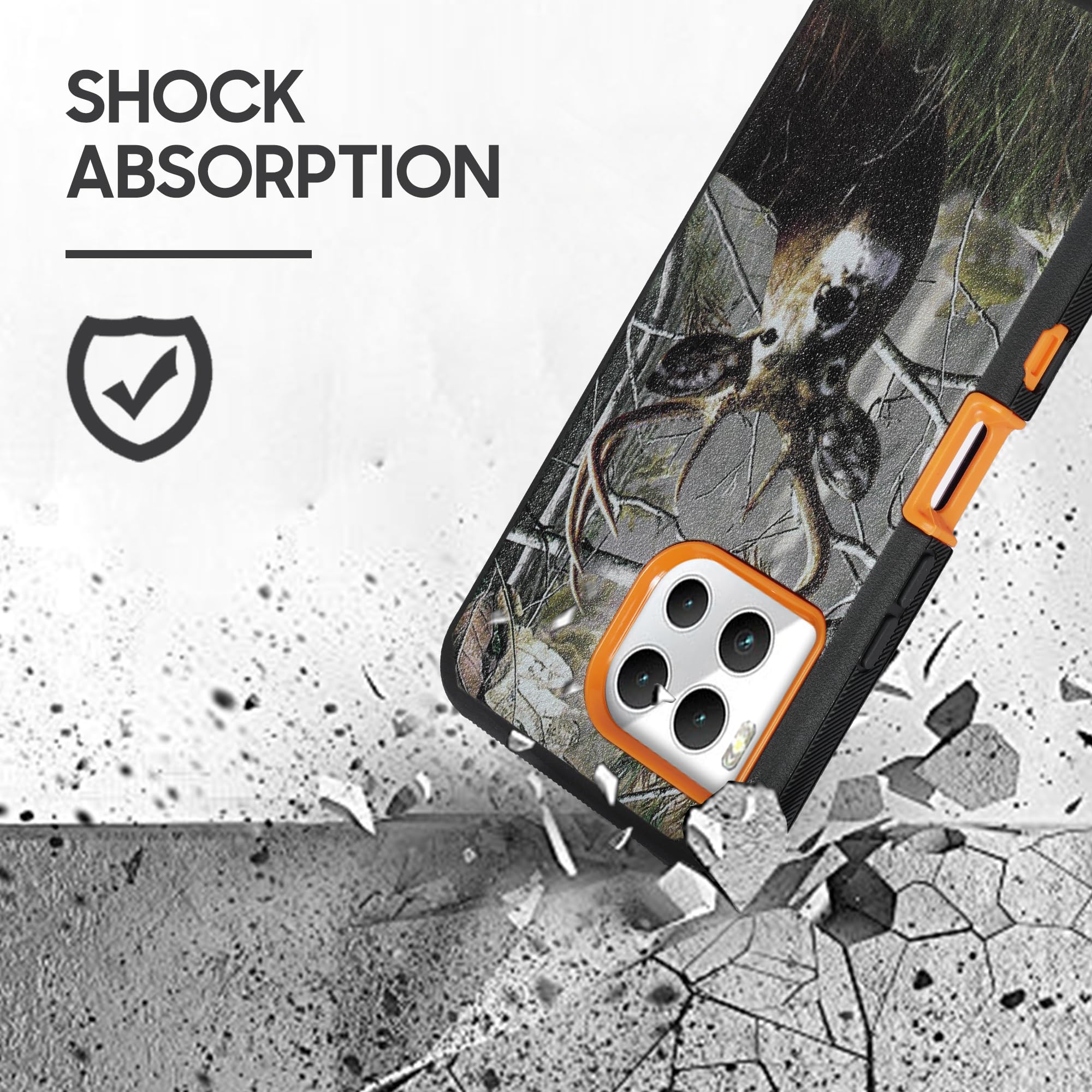Funda compatible con T-Mobile Revvl 7 Pro 5G, a prueba de golpes, resistente y resistente con funda de clip para cinturón, protector de pantalla integrado (ciervo)