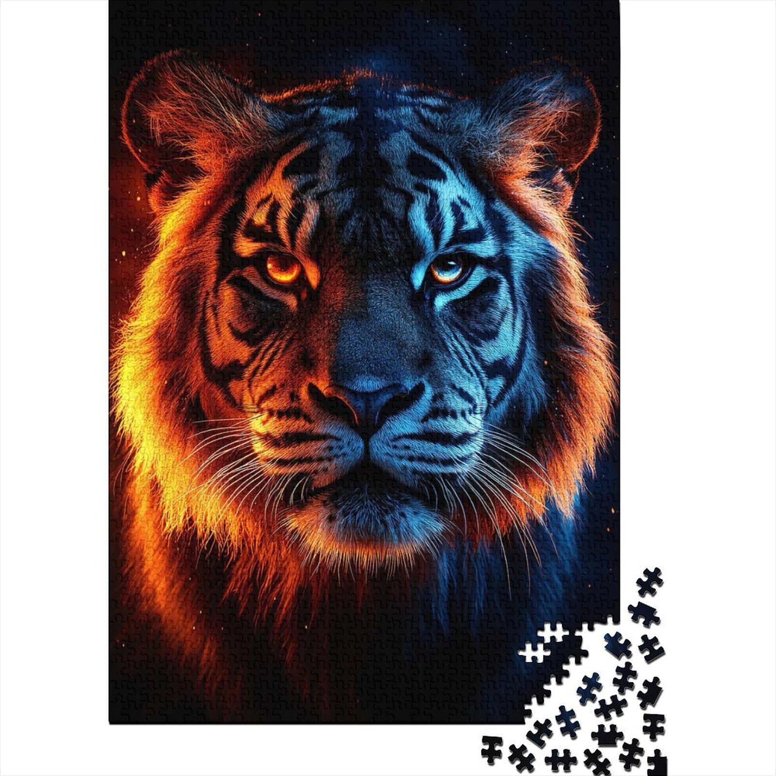 Fiery And Icy Tiger Portrait_2 Jigsaw Puzzle for Adults, 1000 Pieces, Animal Art Puzzle Gift, 52x38cm/1000pcs — image 1
