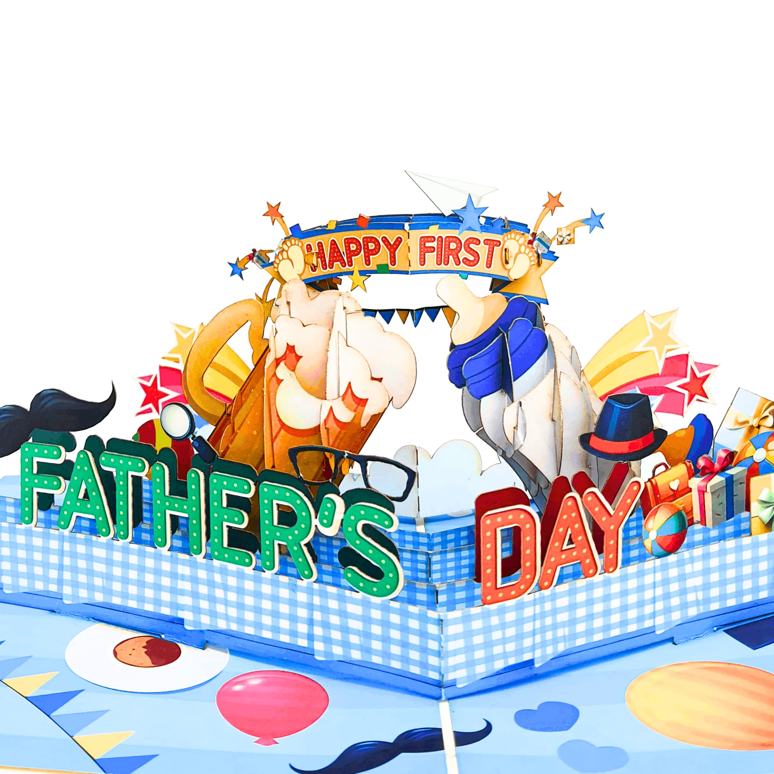 HEARTAGS Happy First Fathers Day Card, 6 x 8 in Pop Up 1st Fathers Day Card For New Dad, First Father's Gift Popup with Envelope