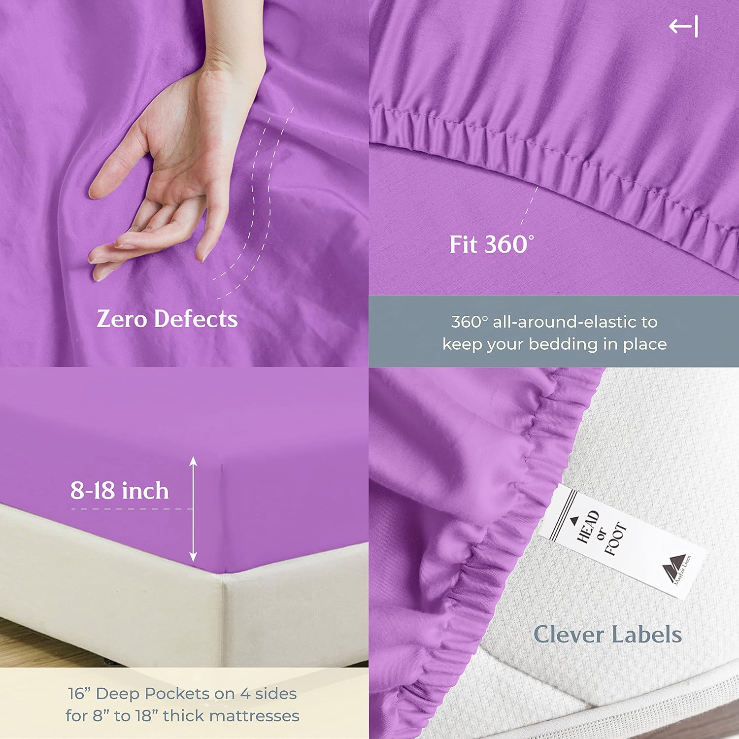 500 Thread Count 100% Cotton Sheet Lilac Full Sheets Set, 4-Piece Long-Staple Combed Pure Cotton Best Sheets for Bed, Breathable, Soft & Silky Sateen Weave Fits Mattress Upto 16'' Deep Pocket