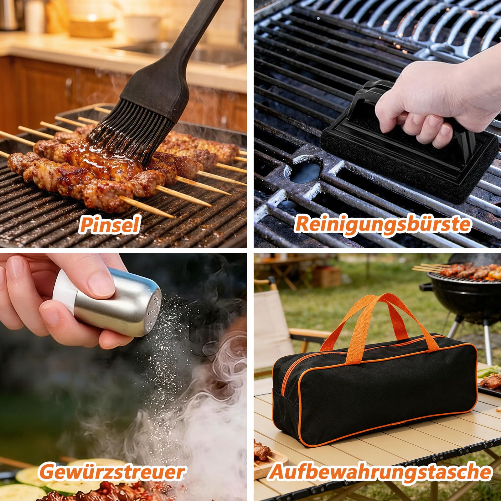 16 Piezas Conjunto de Espátula para Barbacoa, Juego de Barbacoa de Espatula Plancha de Acero Inoxidable, Herramientas de Espátula para Grill, con Cepillo, Botella y Bolsa de Almacenamiento