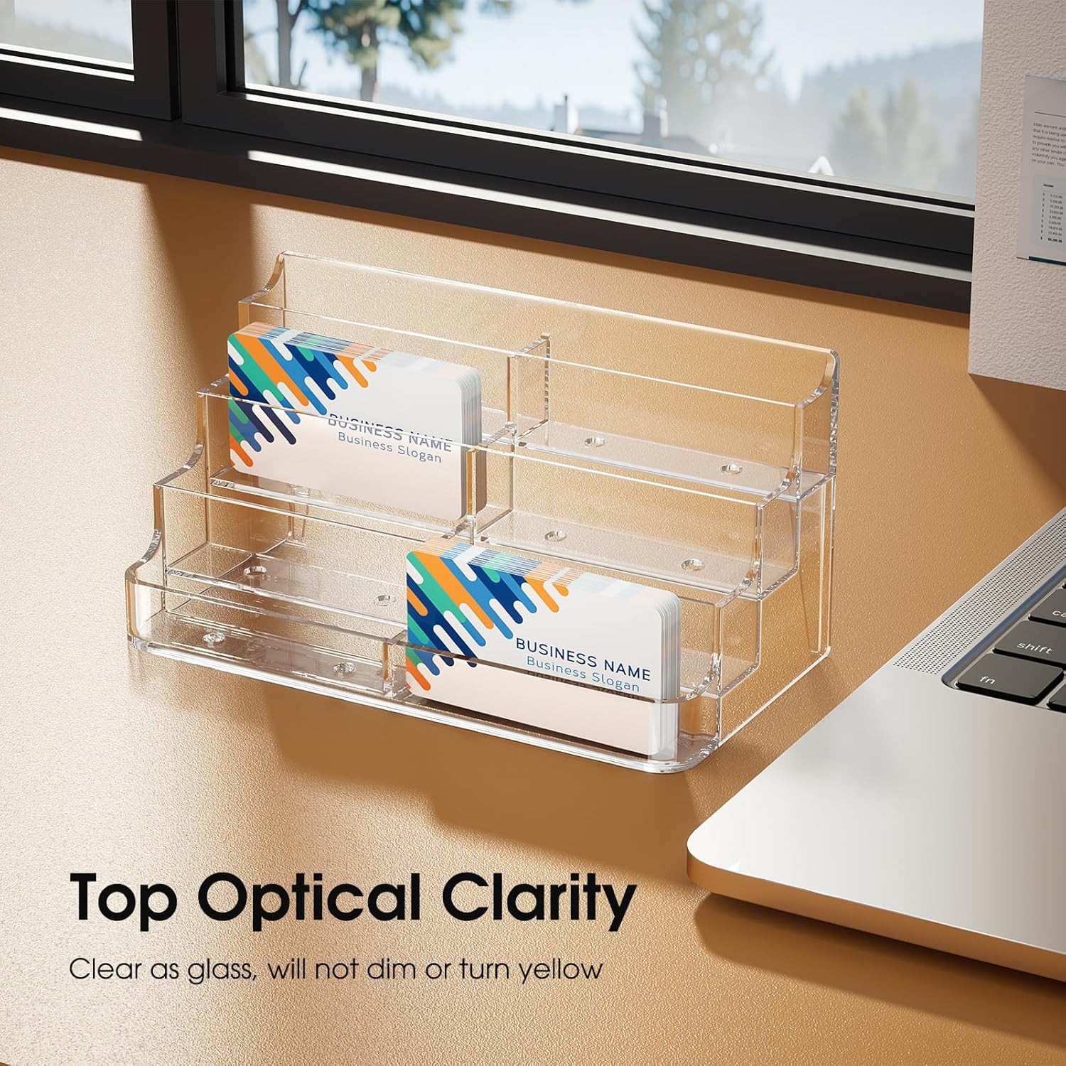 MaxGear 8 Pack Acrylic Business Card Holder for Desk, Clear Desktop Business Card Display Stand with 8 Pockets, 4-Tier Freestanding Card Organizer for Office, Reception, Countertop
