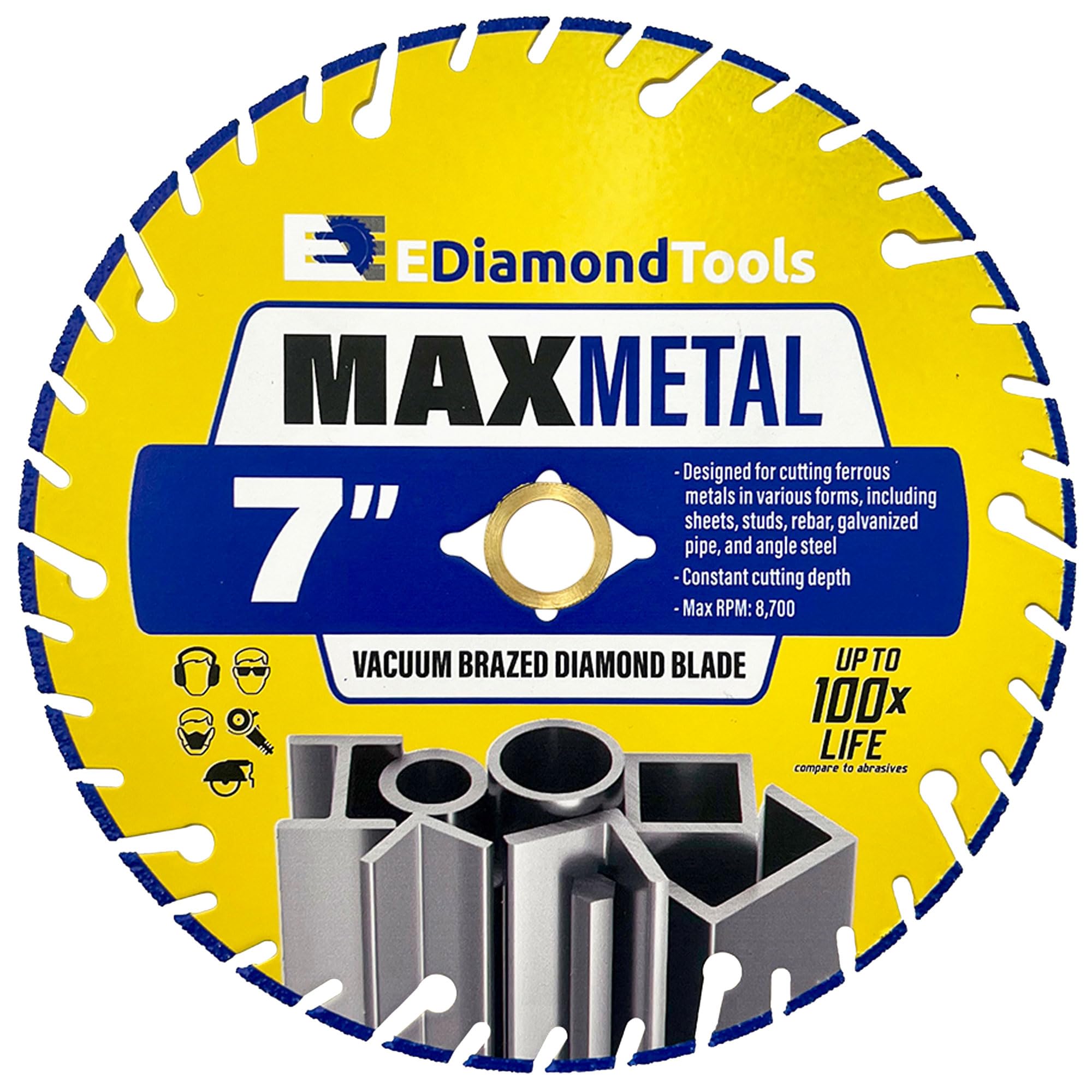 EDiamondTools 7" Vacuum Brazed Diamond Saw Blades for Metal, DM-7/8"-5/8" Arbor