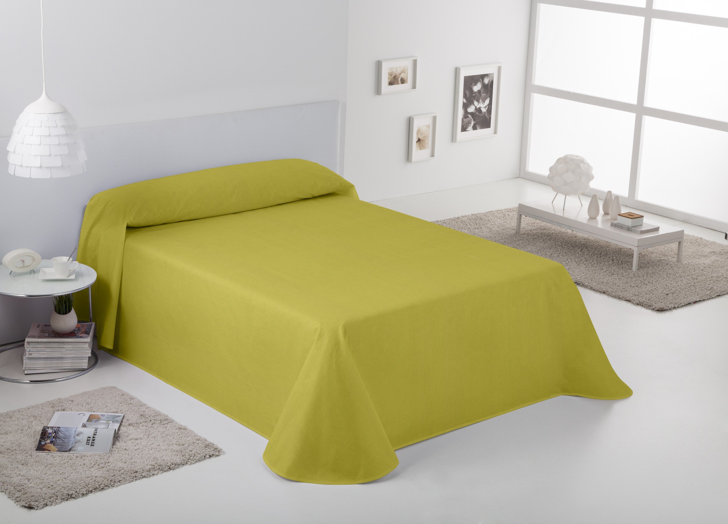 ESTELA - Colcha/Cubrecama RÚSTICO Lisos Color Pistacho - Cama de 90 cm. - Hilo Tintado - 50% Algodón/50% Poliéster