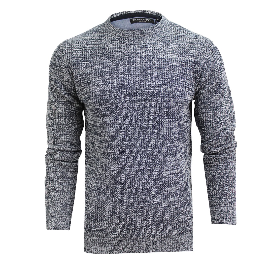 Brave Soul Men's Ubsmk230neutronnavy Blue Binary' & 'Neutron' Crew Neck Jumper Fishermans Chunky Rib Knit