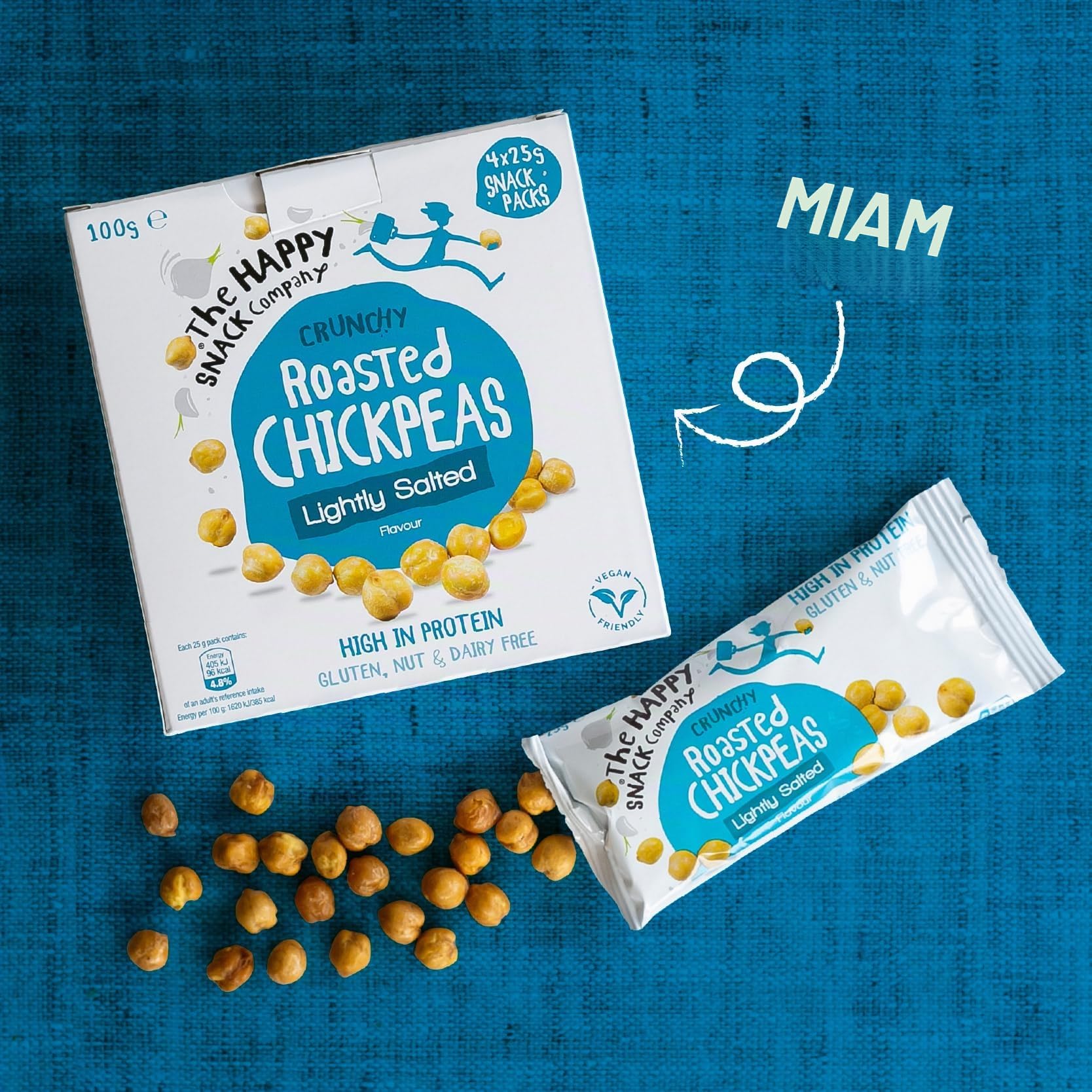 The Happy Snack Company Pois chiches rôtis, saveur légèrement salée casse-croûte santé, haute teneur en protéines, collations savoureuses sans gluten, végétalien, 96 calories, portion de 25 g, 20 lot