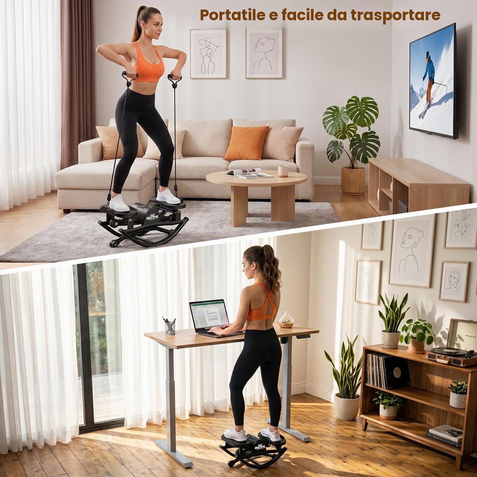 RELIFE REBUILD YOUR LIFE Stepper oscillante per uso domestico Oscillazione laterale Movimento 3D Stepper oscillante a basso impatto per fianchi, gambe e glutei ideale per casa e appartamento