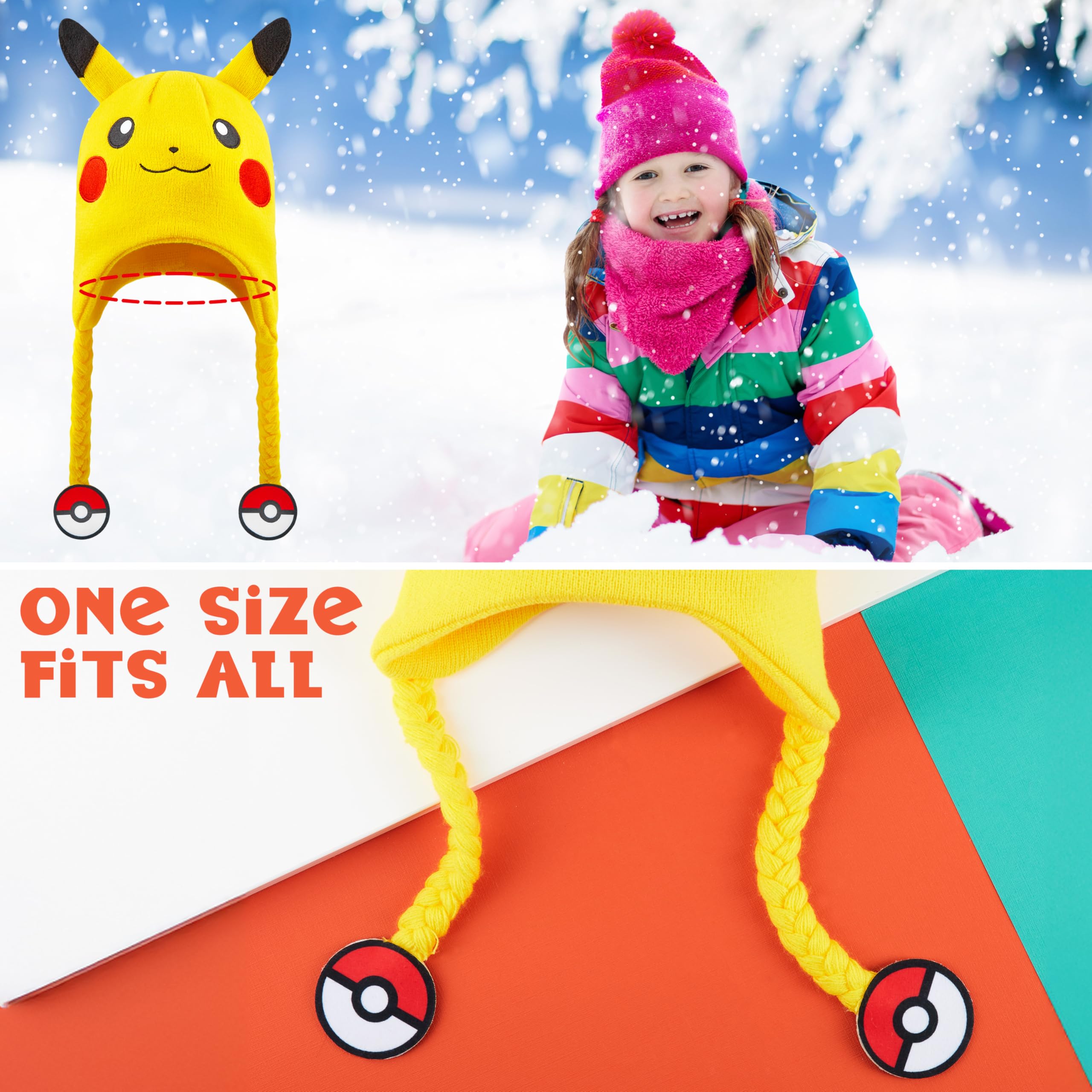 Pokémon Gorro Invierno Niño Punto 5-12 Años Pikachu Gengar Eevee Escuela Viajes Regalos Anime