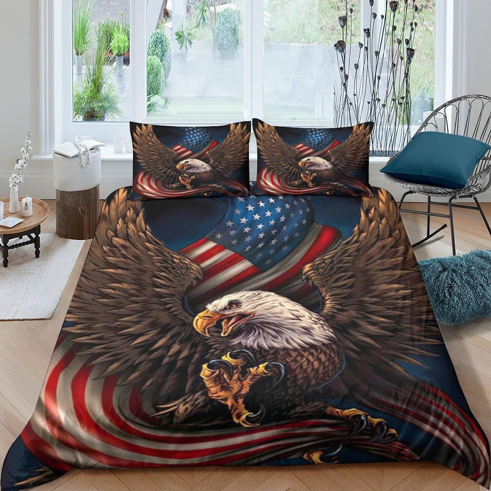 Ctjqhvkz Style-1 3D Printed American Flag Eagle Fitted Sheet Microfiber Soft Bedroom Decor Mattress Cover For Home Dorm Single（135X200cm）