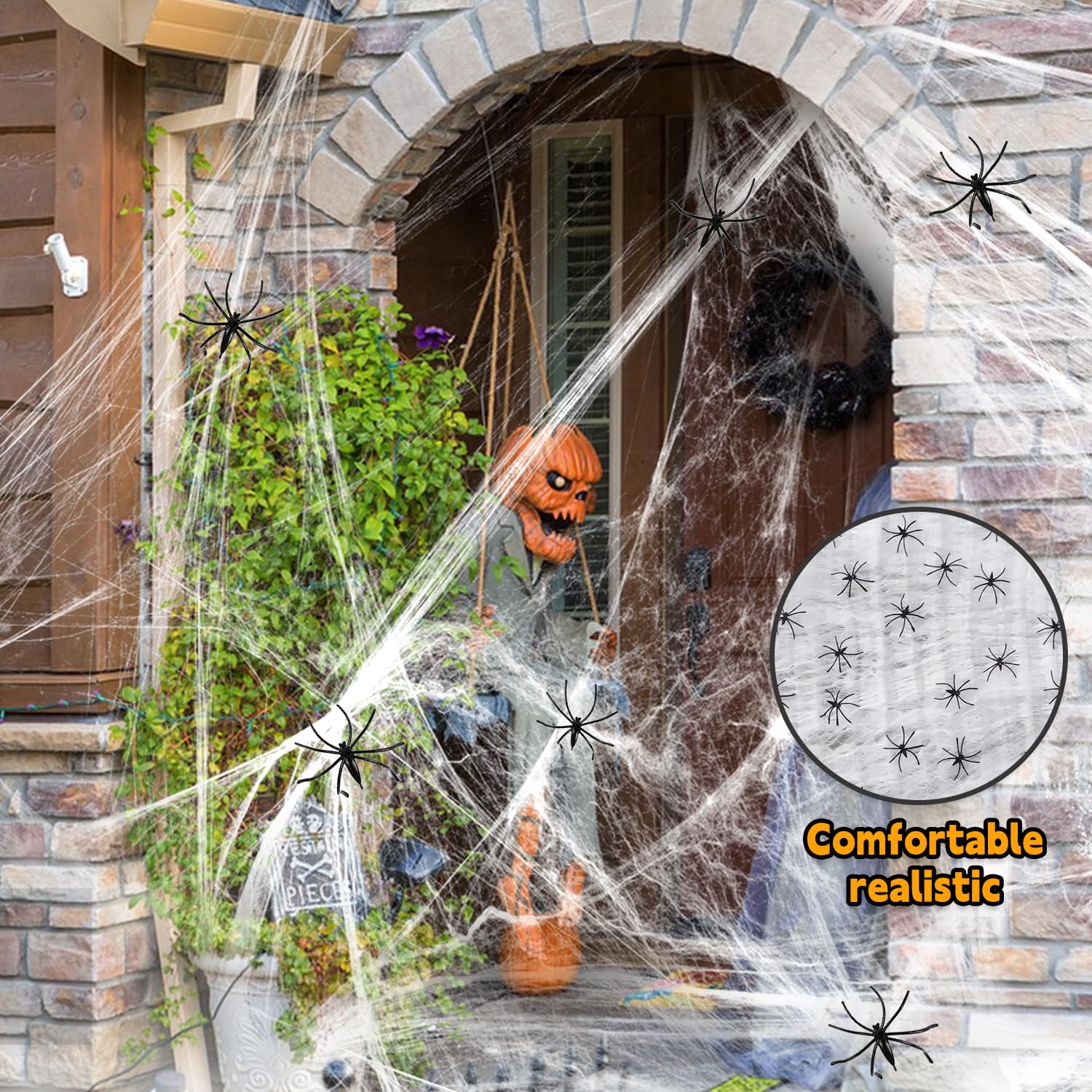 JAADU Halloweenowa pajęczyna 200g rozciągliwe pajęczyny i 50 sztucznych pająków, dekoracja na Halloween, dekoracja do nawiedzonego domu, straszna scena, upiorna atmosfera na Twoją imprezę