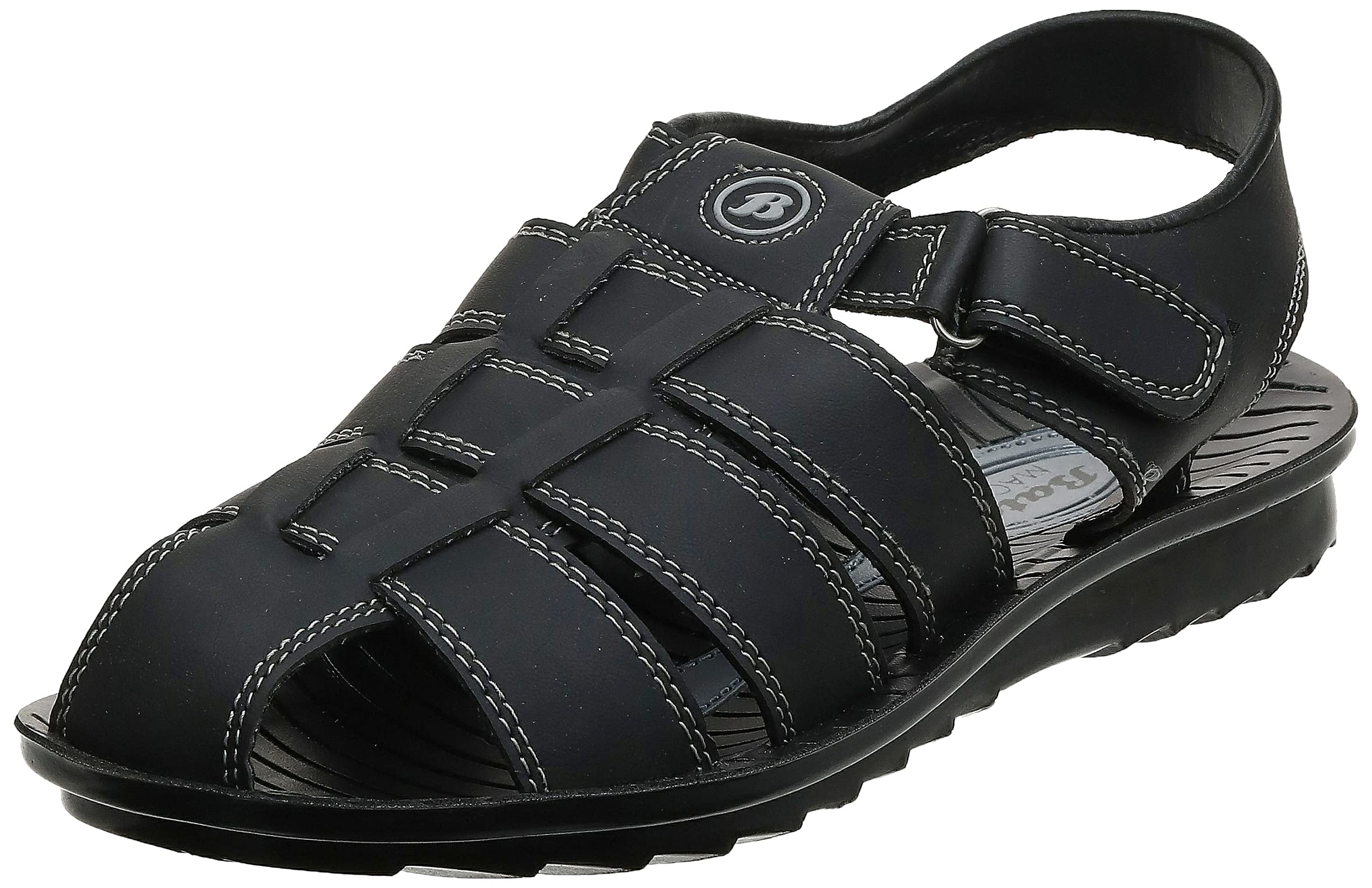 Men Macho Flat Sandal Slip On, Black, 42 EU