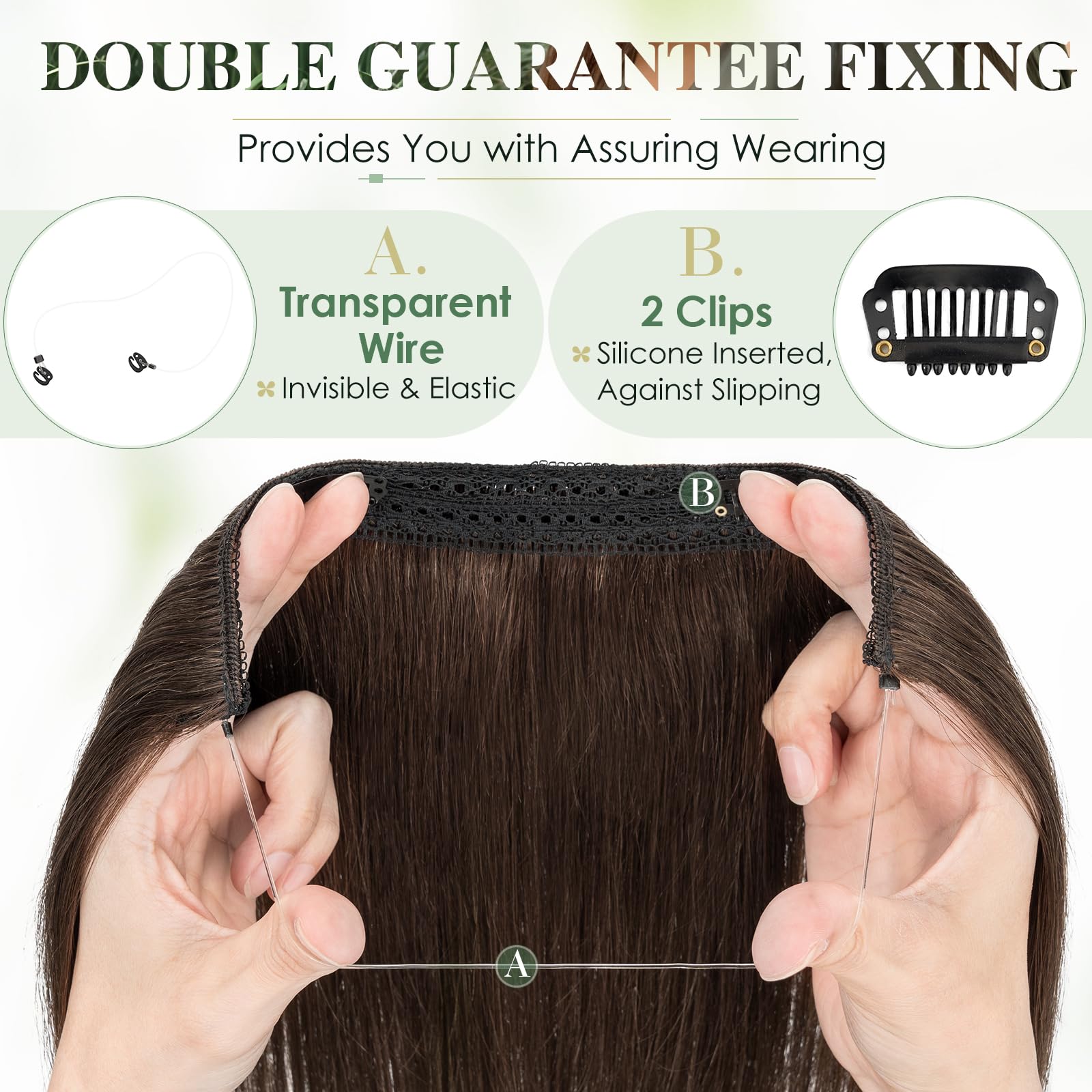 Elailite Secret Wire Hair Extensions Band Brown Invisible Wire Real Human Hair Extension Clip In One Piece Straight Thick - Image 3