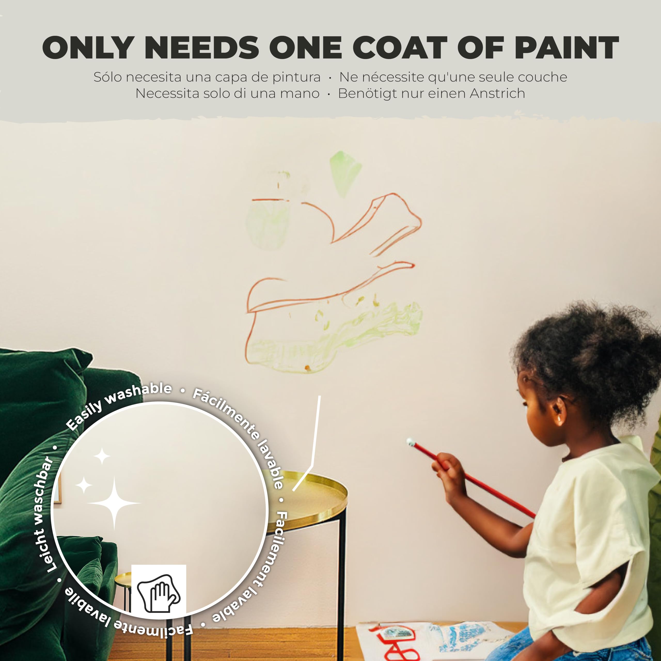 PECTRO Pittura Mano Unica 4L (6,3kg) Set con rullo, pennello, griglia e nastro in carta - Pittura per Interni Lavabile per Pareti e Soffitti – Monomano per Camere e Soggiorni