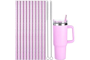 10 Pack Pink Glitter Replacement Straws for Stanley Tumbler and Half Gallon...