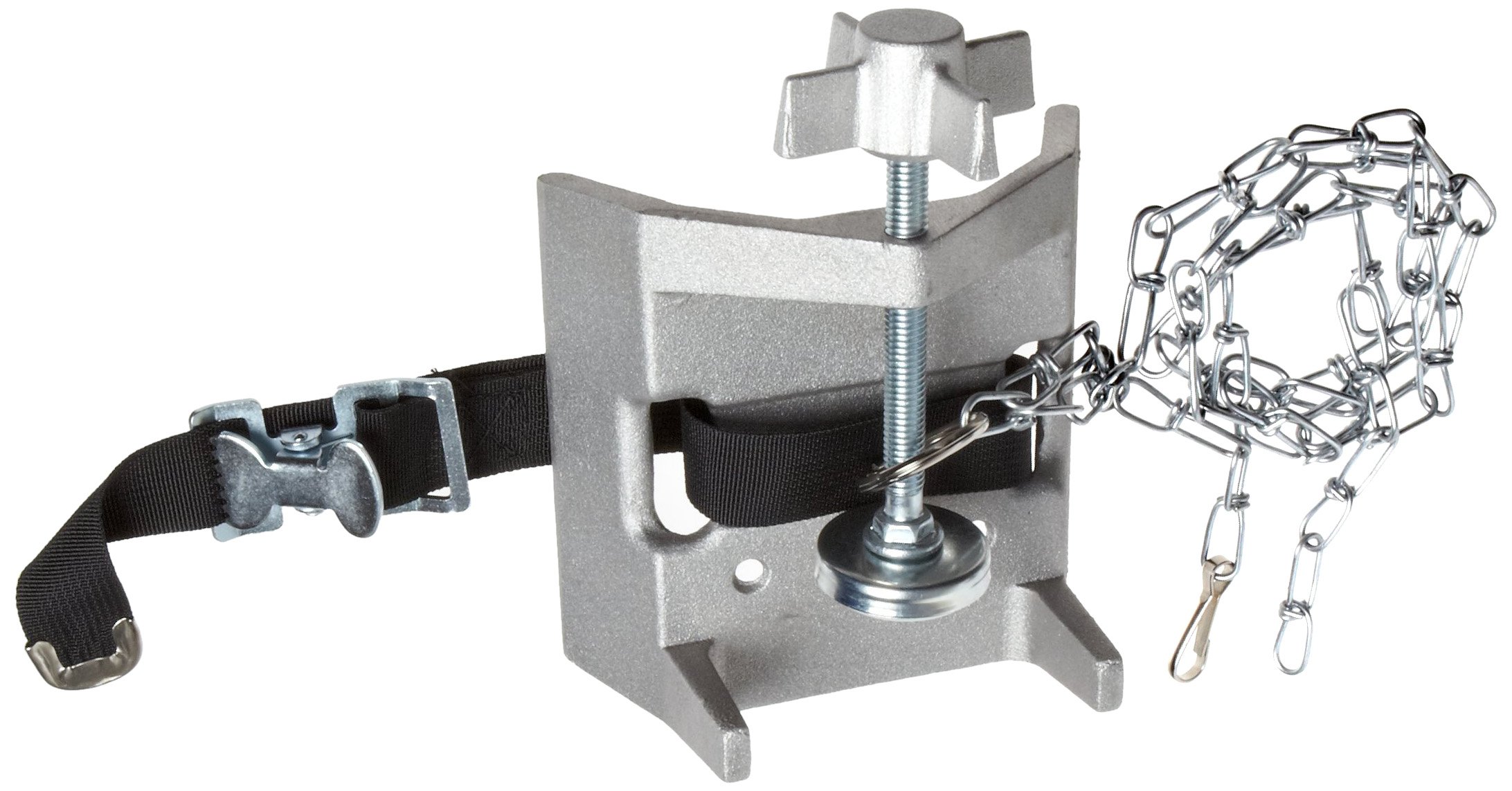 Talboys 716 Aluminum Cylinder Bench Clamp with Strap and Chain, 3.25" Length x 5.25" Width x 6.5" Height, 4" to 14" Cylinder Holding Size, (972036)