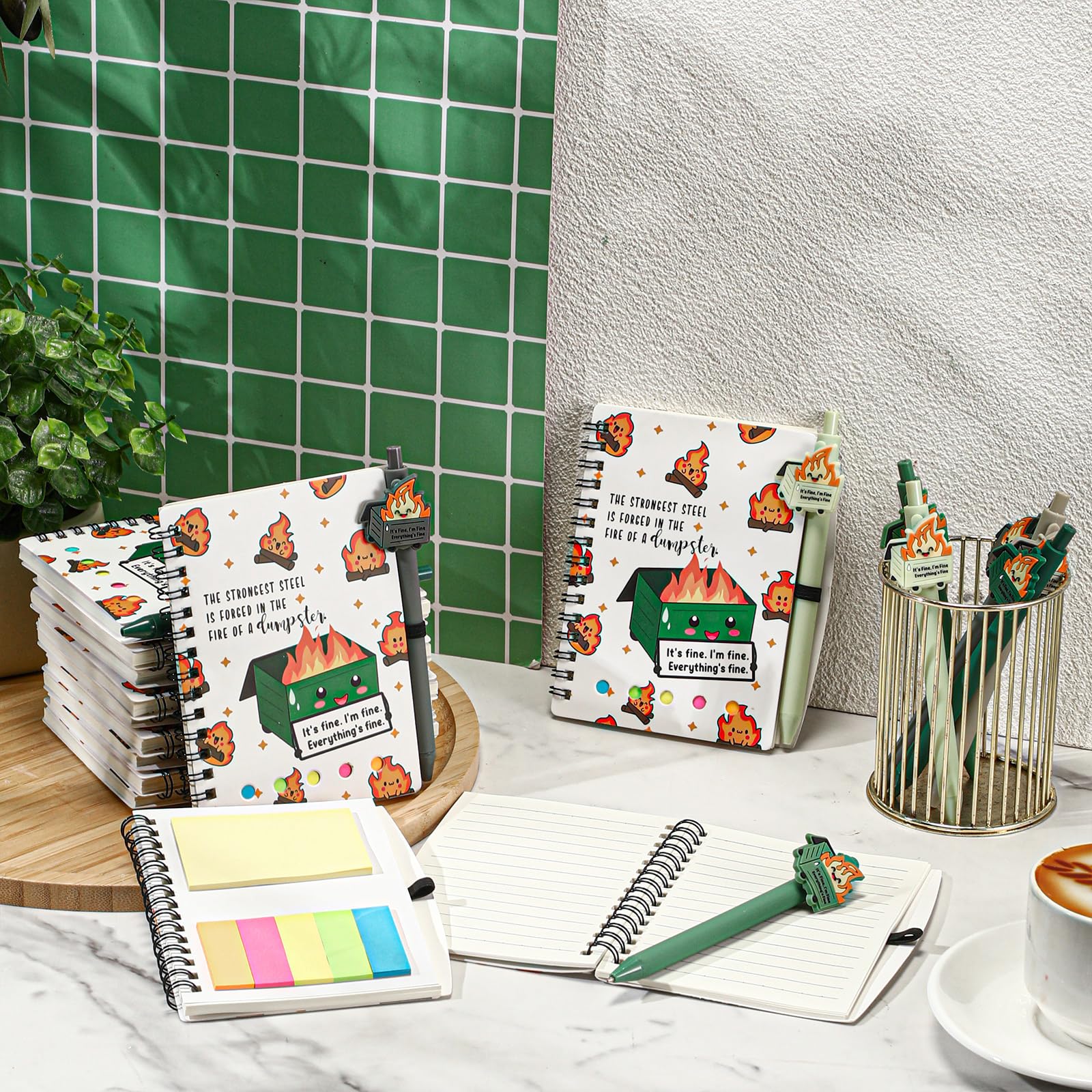 Emotional Support Dumpster Fire Notebook & Pen Set - 100 PC Funny Office Gifts For Employee Appreciation