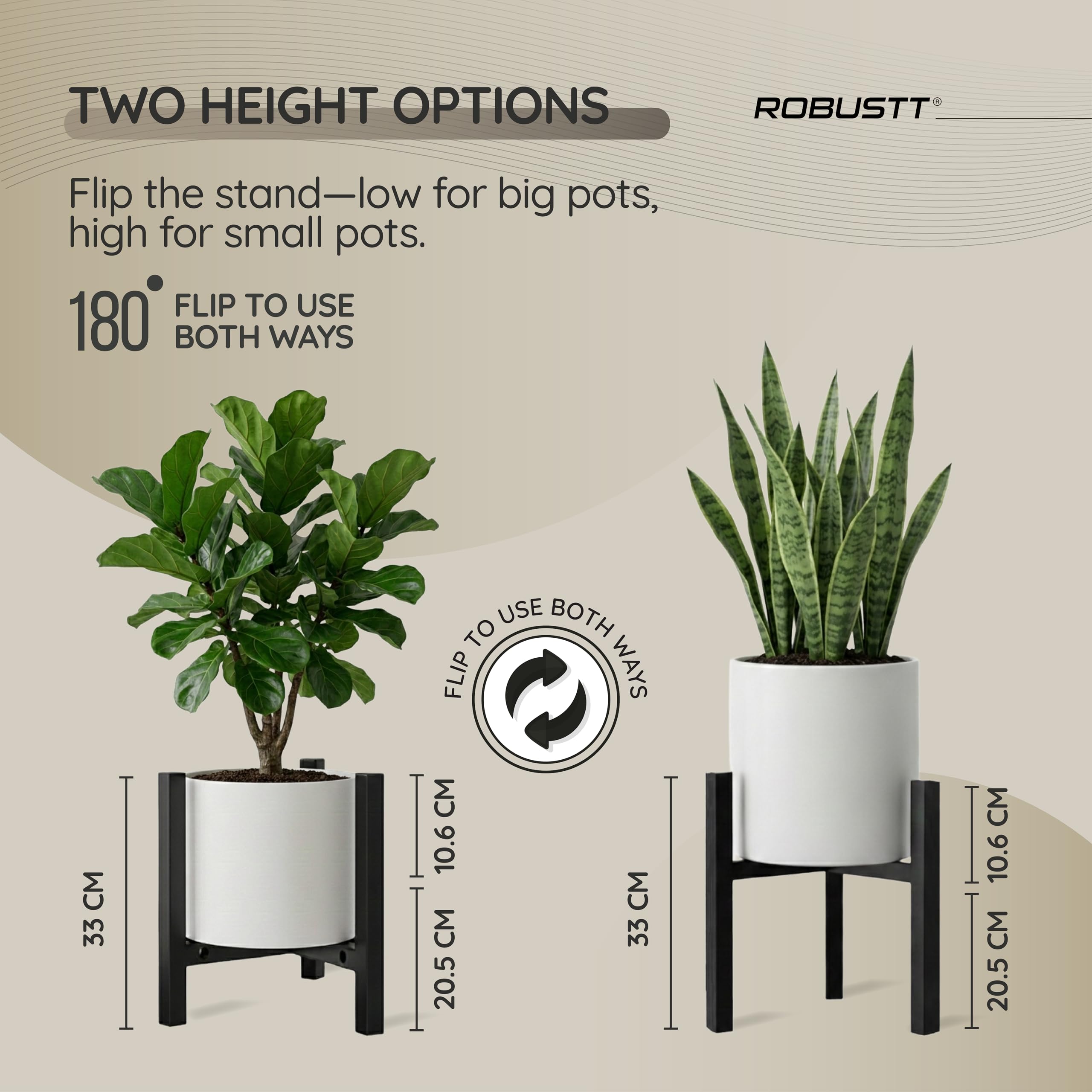 Robustt 3-Leg Plant Stand - Heavy Duty & Adjustable -2